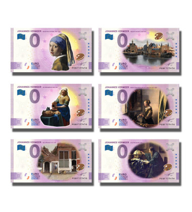 0 Euro Souvenir Banknote Complete Set of 6 Johannes Vermeer Colour Netherlands PEBF 2021 - Set of 6