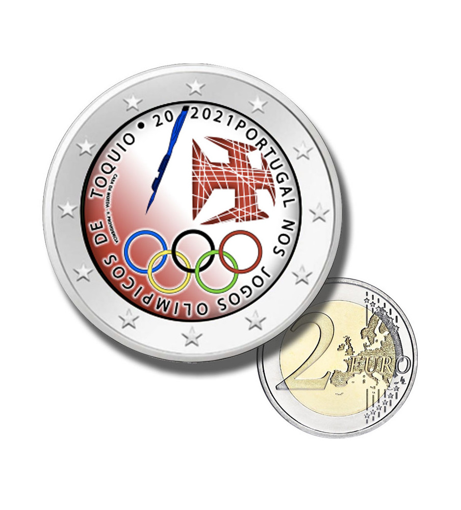 2 Euro Coloured Coin 2021 Portugal Olympic Games Tokyo 2021