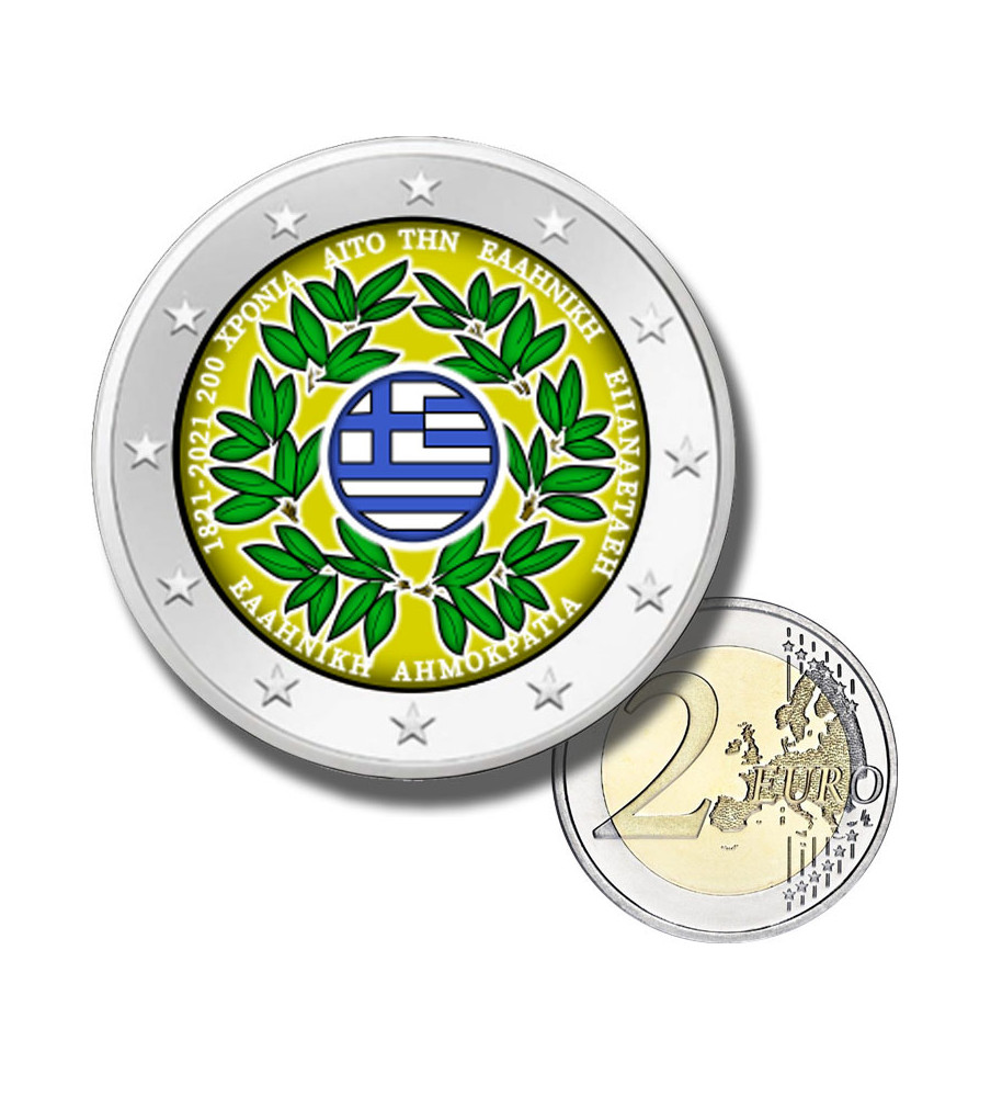2 Euro Coloured Coin 2021 Greece 100th Anniversary Greek Revolution