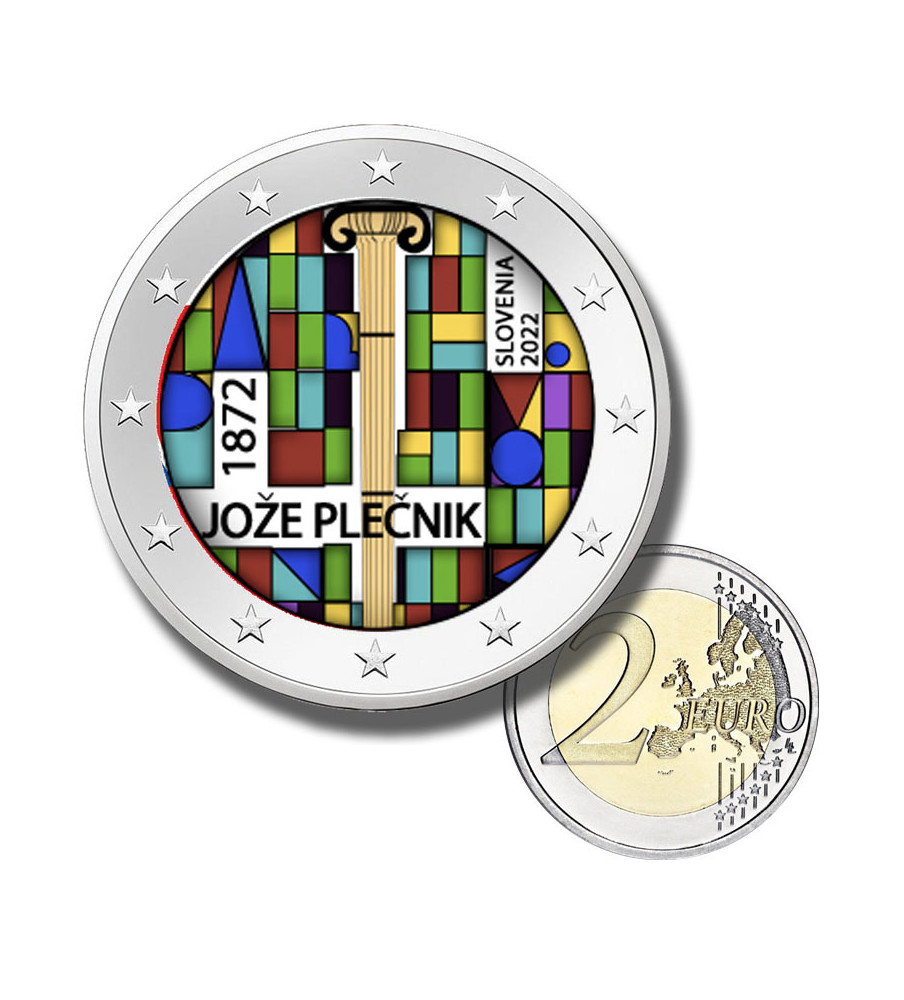 2 Euro Coloured Coin 2022 Slovenia 150th Anniversary of Birth of Architect Jože Plečnik