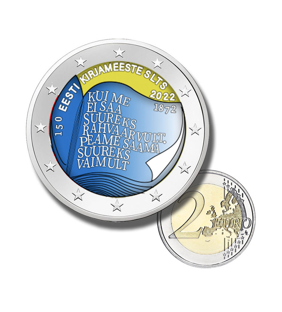 2 Euro Coloured Coin 2022 Estonia 150th Anniversary Estonian Literary Society