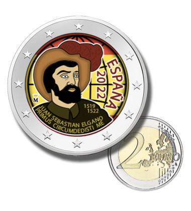 2 Euro Coloured Coin 2022 Spain Circumnavigation - Elcano
