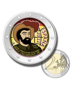 2 Euro Coloured Coin 2022 Spain Circumnavigation - Elcano