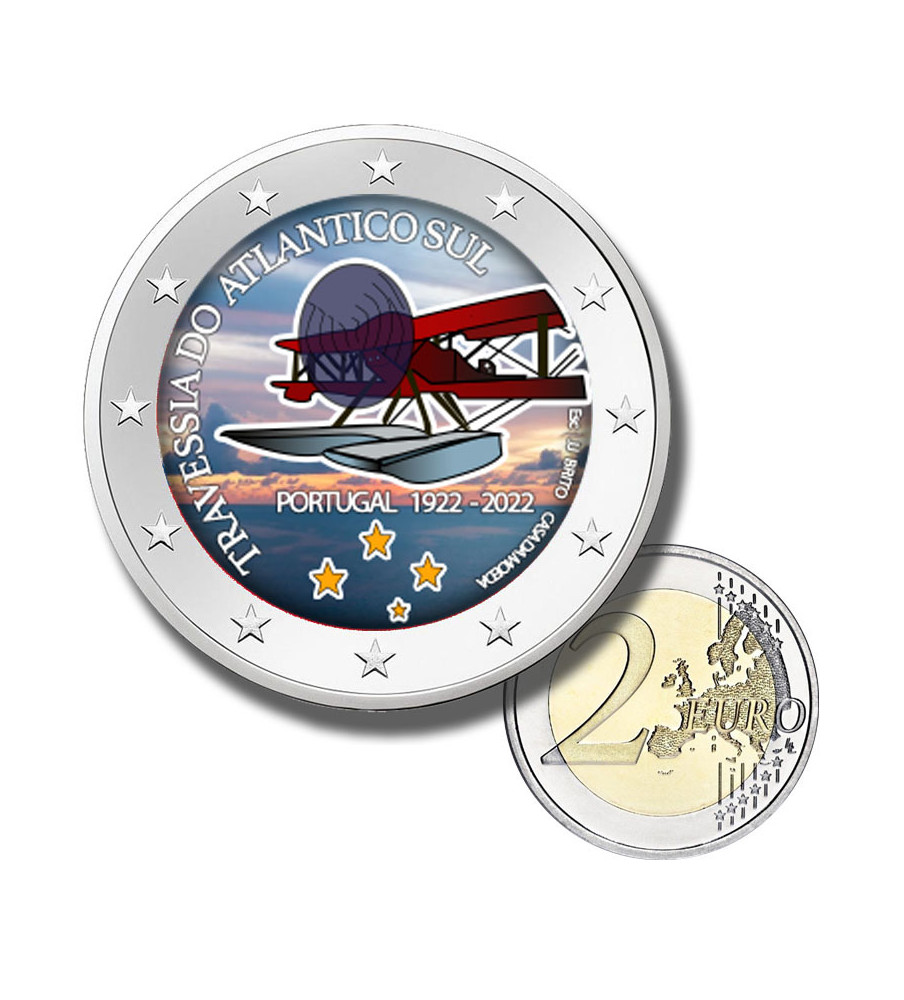 2 Euro Coloured Coin 2022 Portugal First Transatlantic Flight
