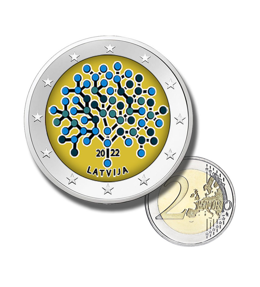 2 Euro Coloured Coin 2022 Latvia Financial Literacy