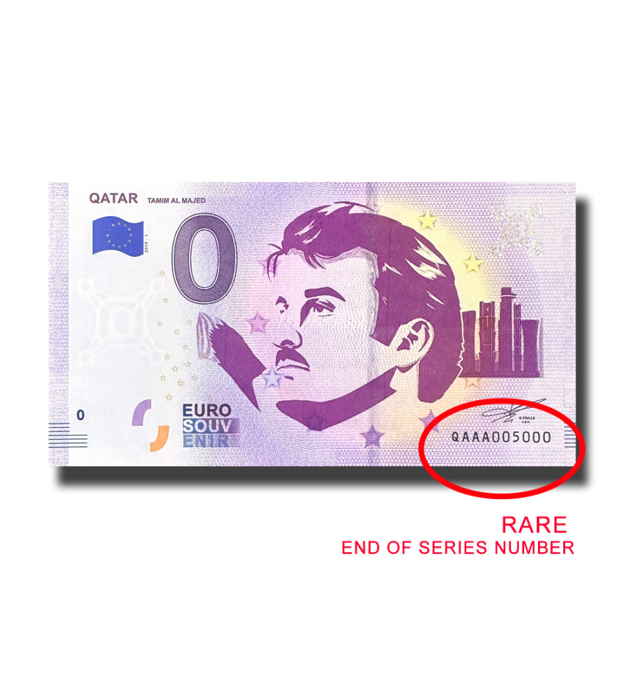 0 EURO SOUVENIR BANKNOTE QATAR TAMIM AL MAJED NUMBER END OF SERIES QAAA 2019-1
