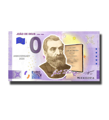 Anniversary 0 Euro Souvenir Banknote Joao De Deus 1830 - 1896 Colour Portugal MEEX 2021-1