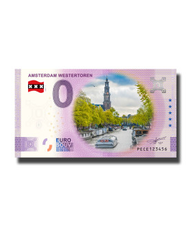 0 Euro Souvenir Banknote Amsterdam Westertoren Colour Netherlands PECE 2023-1