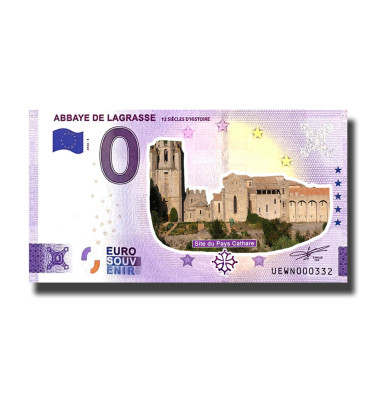 0 Euro Souvenir Banknote Abbaye De La Grasse Colour France UEWN 2022-1