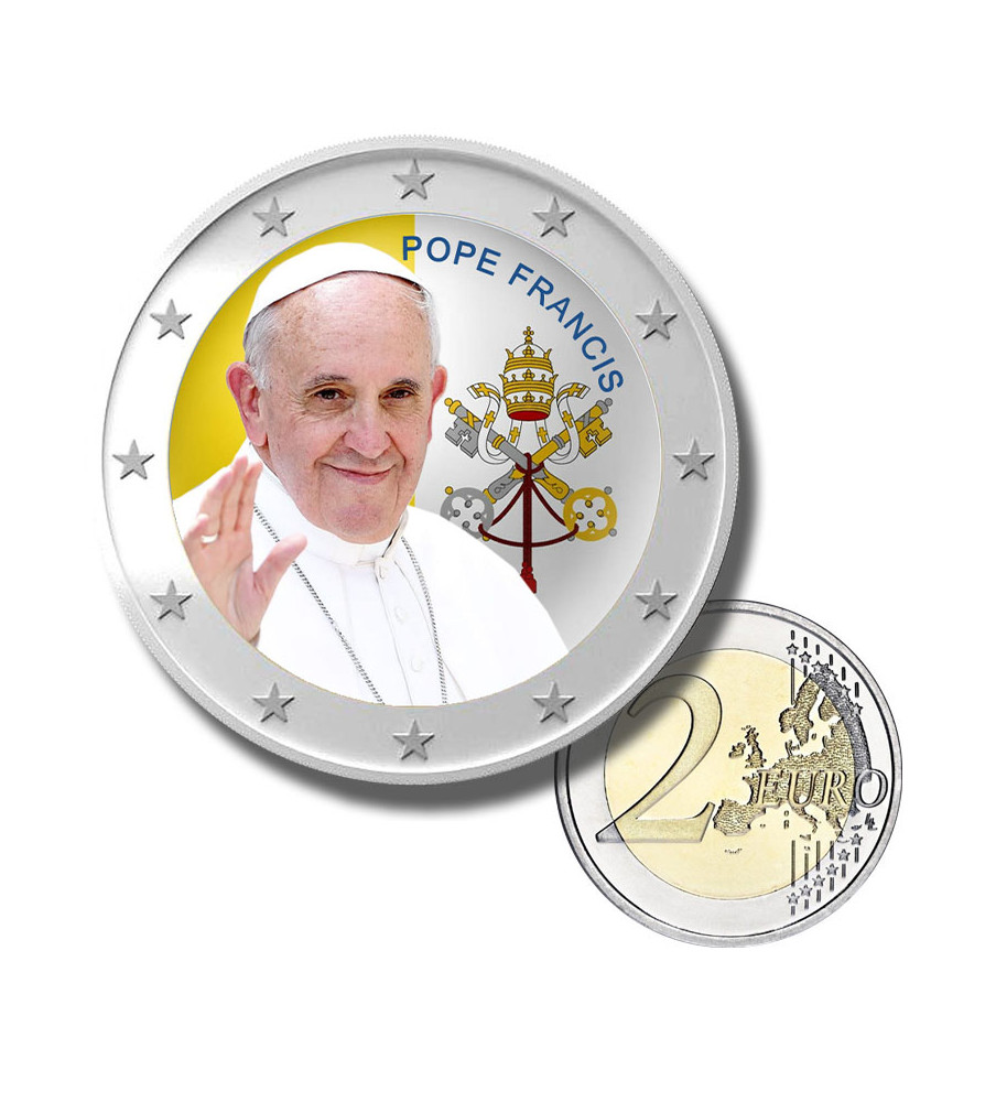 2 Euro Coloured Coin Pope Francis Vatican