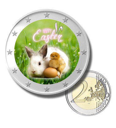 2 Euro Coloured Coin Happy Easter