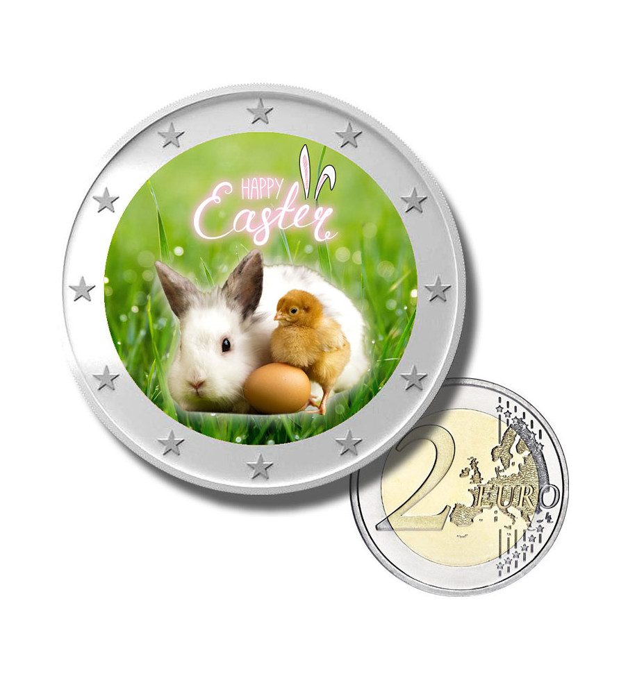 2 Euro Coloured Coin Happy Easter