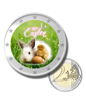 2 Euro Coloured Coin Happy Easter