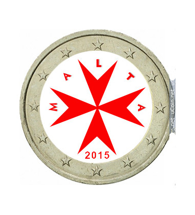 2 Euro Coloured Coin 2015 Malta Maltese 8 Pointed Cross