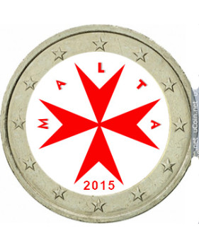 2 Euro Coloured Coin 2015 Malta Maltese 8 Pointed Cross