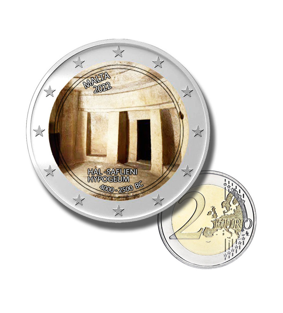 2 Euro Coloured Coin 2022 Malta Hal-Saflieni Hypogeum 4000 - 2500 BC