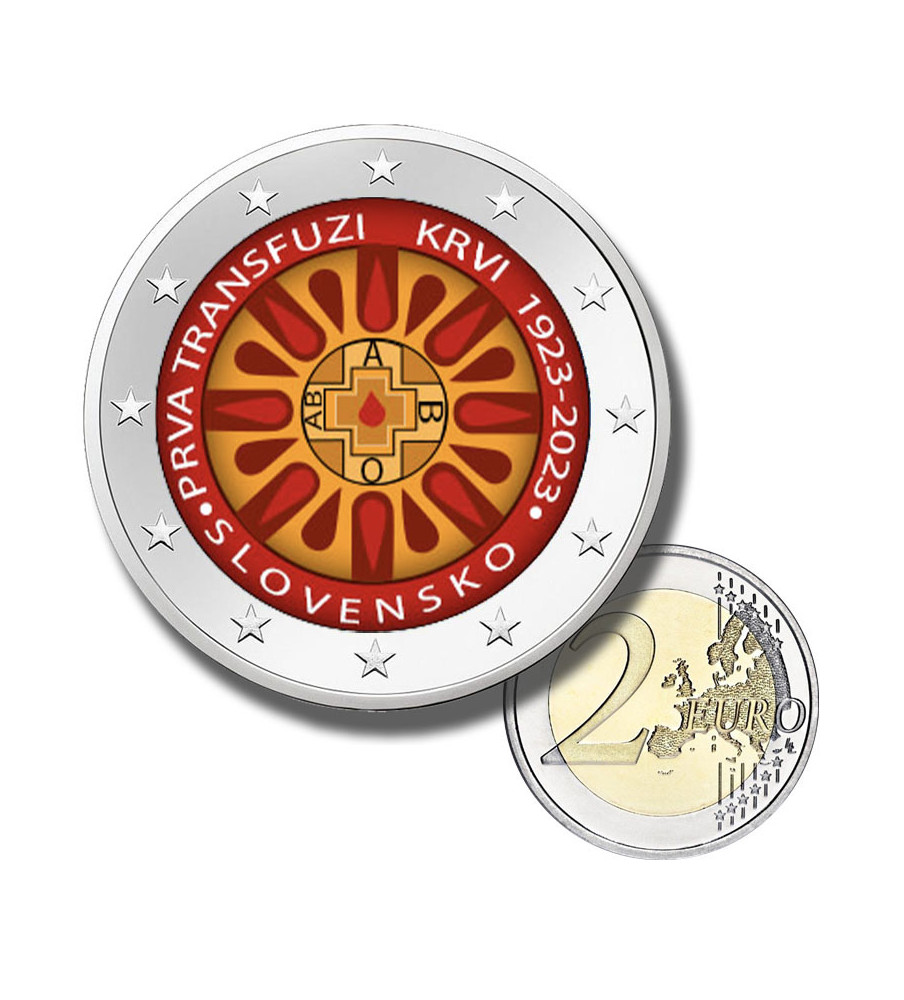 2 Euro Coloured Coin 2023 Slovakia 100th Anniversary Of The First Blood Transfusion