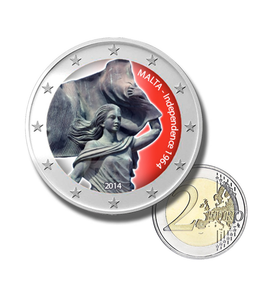2 Euro Coloured Coin 2014 Malta Independence 1964
