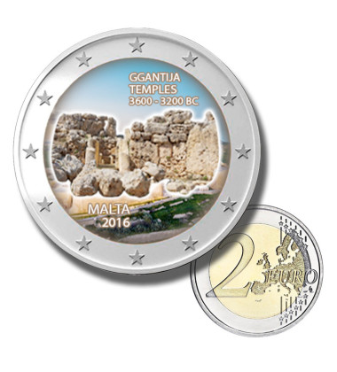 2 Euro Coloured Coin 2016 Malta Ggantija Temples