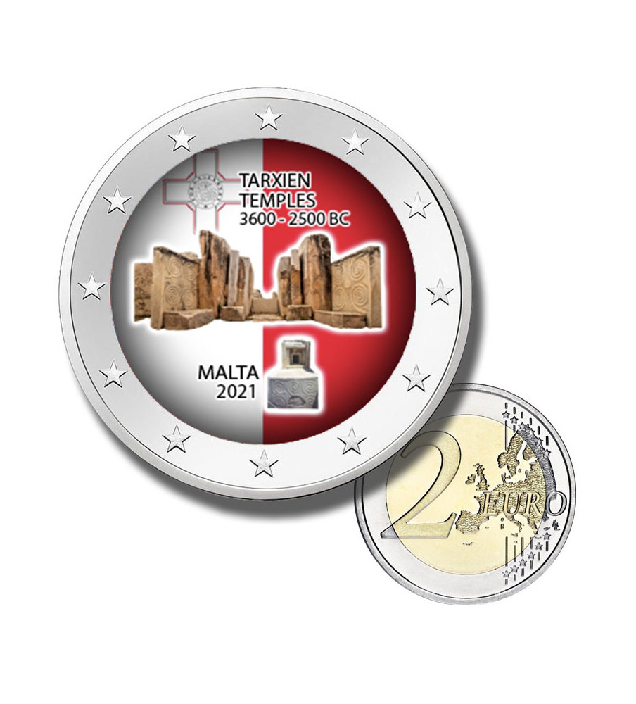 2 Euro Coloured Coin 2021 Malta Tarxien Temples