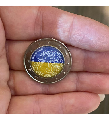 2 Euro Coloured Coin 2022 Estonia Slava Ukraini - Glory to Ukraine