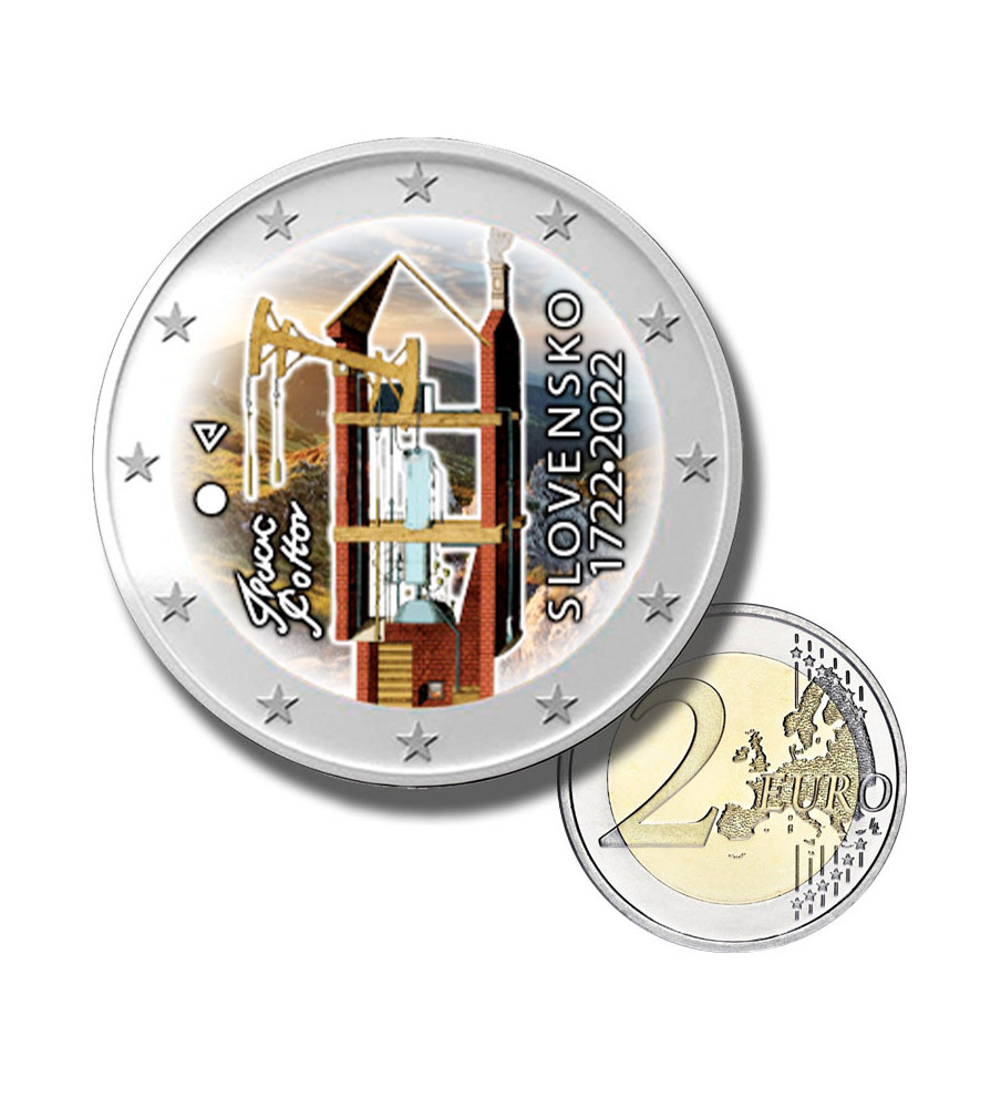2 Euro Coloured Coin 2022 Slovakia 300th Ann of the Construction of Atmospheric Steam Engine