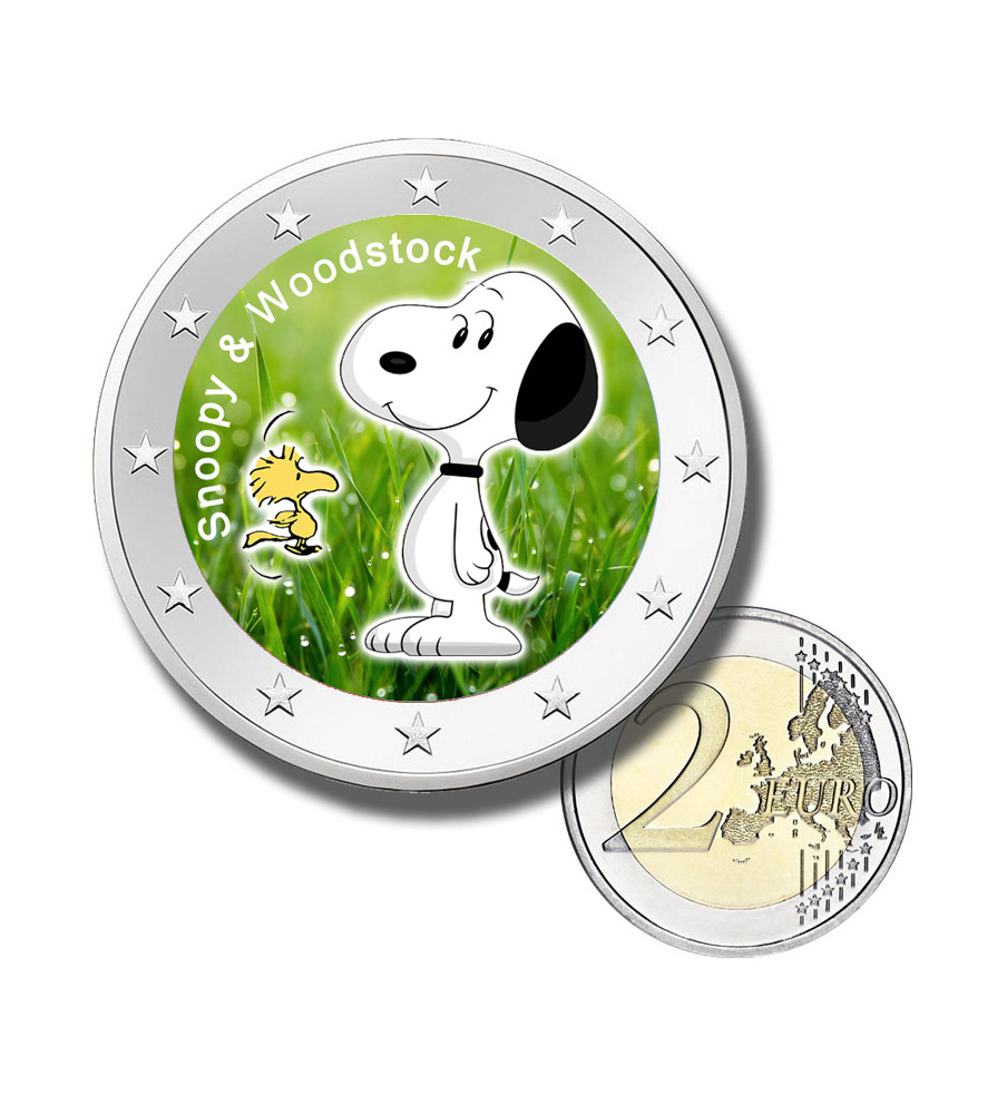 2 Euro Coloured Coin Cartoons - Snoopy
