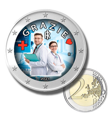 2 Euro Coloured Coin 2021 Italy Healthcare Grazie