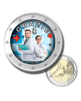 2 Euro Coloured Coin 2021 Italy Healthcare Grazie