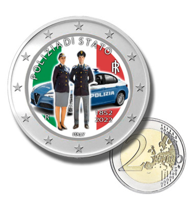 2 Euro Coloured Coin 2022 Italy Polizia Dello Stato