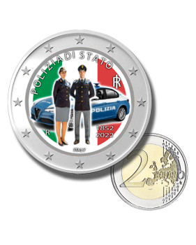 2 Euro Coloured Coin 2022 Italy Polizia Dello Stato