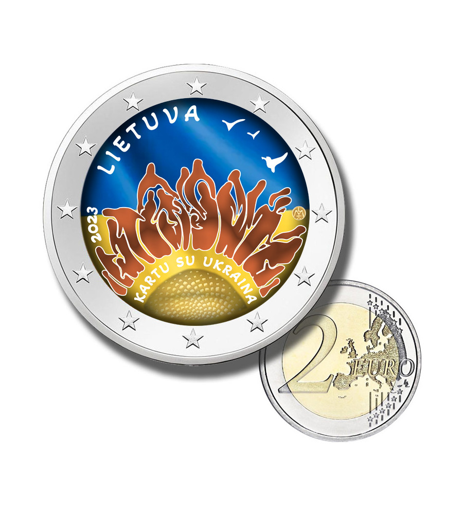 2 Euro Coloured Coin 2023 Lithuania Together With Ukraine