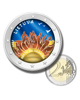 2 Euro Coloured Coin 2023 Lithuania Together With Ukraine