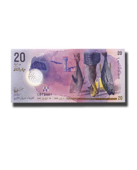 2020 Maldives 20 Rufiyaa Polymer Banknote Uncirculated