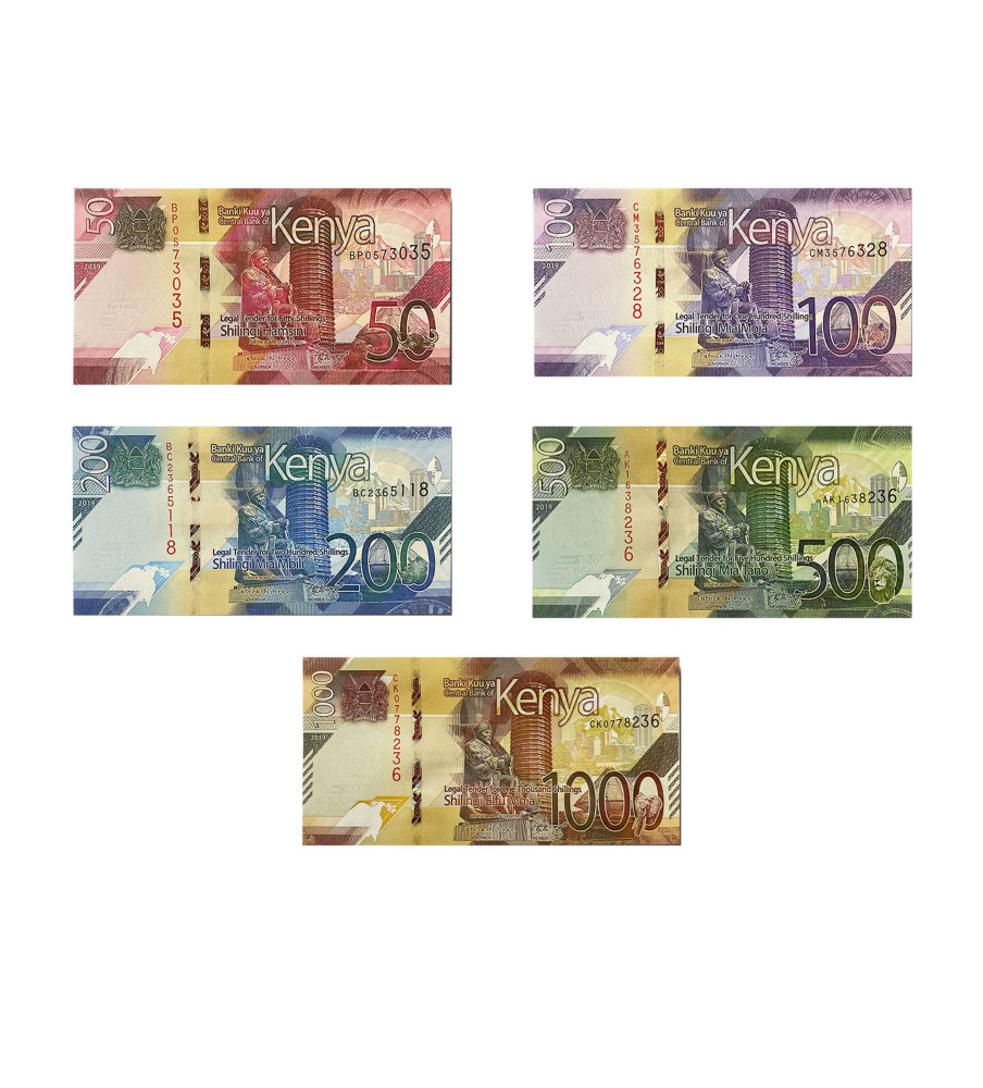 2019 Kenya Set of 5 Shilling Banknotes Uncirculated