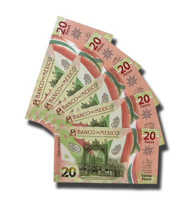 2022 Mexico 20 Pesos Polymer Banknote Independence Set of 5 Signatures Uncirculated