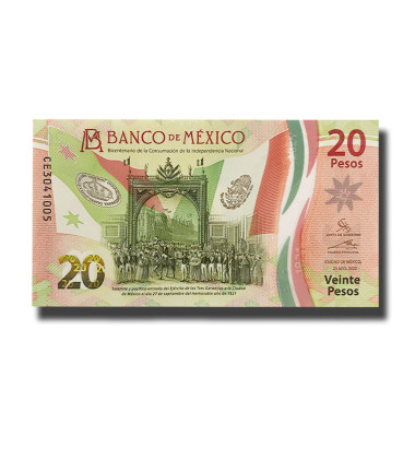 2022 Mexico 20 Pesos Polymer Banknote Anniversary of Independence Set of 5 Signatures Uncirculated