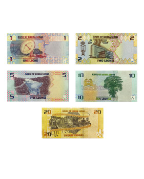 2022 Sierra Leone Set of 5 Leones Banknotes 1 2 5 10 20 Uncirculated