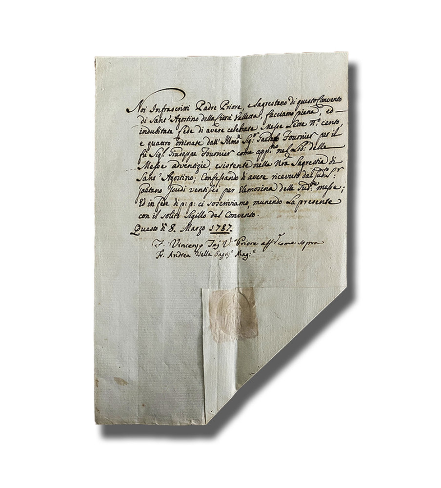 1787 Convento Di Sant Agostino Valletta, Declaration by Padre Priore