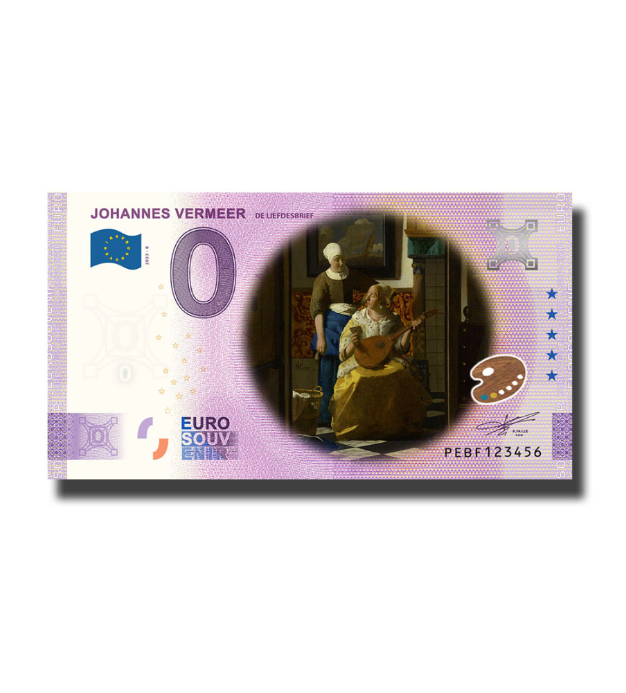 0 Euro Souvenir Banknote Johannes Vermeer Colour Netherlands PEBF 2023-8