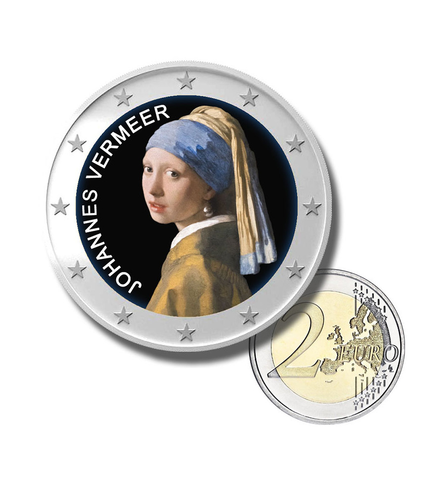 2 Euro Coloured Coin Johannes Vermeer - Girl with a Pearl Earring