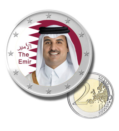 2 Euro Coloured Coin Sheikh Tamim - His Highness The Emir Of Qatar