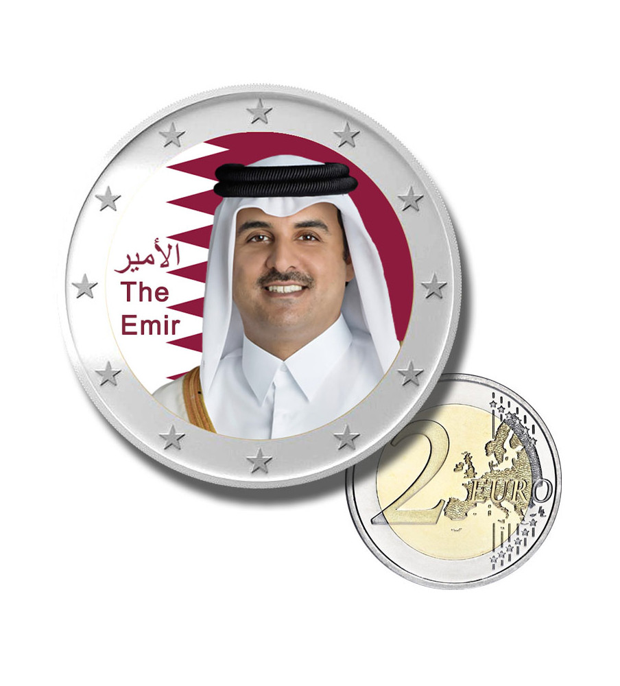 2 Euro Coloured Coin Sheikh Tamim - His Highness The Emir Of Qatar