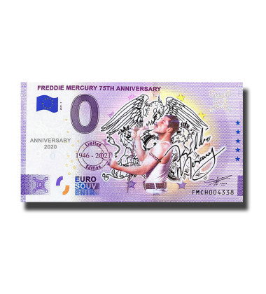 Anniversary 0 Euro Souvenir Banknote Freddie Mercury 75th Anniversary Colour Switzerland FMCH 2021-1