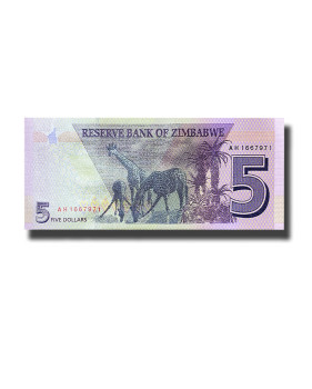 2021 Zimbabwe 5 Dollars Banknote, New Hybrid, Uncirculated