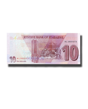 2021 Zimbabwe 10 Dollars Banknote, New Hybrid, Uncirculated