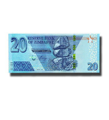 2021 Zimbabwe 20 Dollars Banknote, New Hybrid, Uncirculated