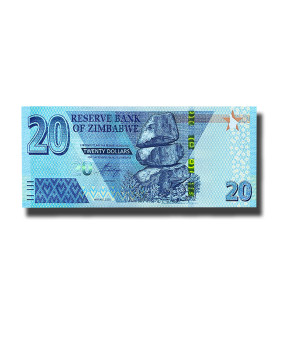 2021 Zimbabwe 20 Dollars Banknote, New Hybrid, Uncirculated