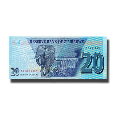 2021 Zimbabwe 20 Dollars Banknote, New Hybrid, Uncirculated