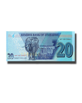 2021 Zimbabwe 20 Dollars Banknote, New Hybrid, Uncirculated